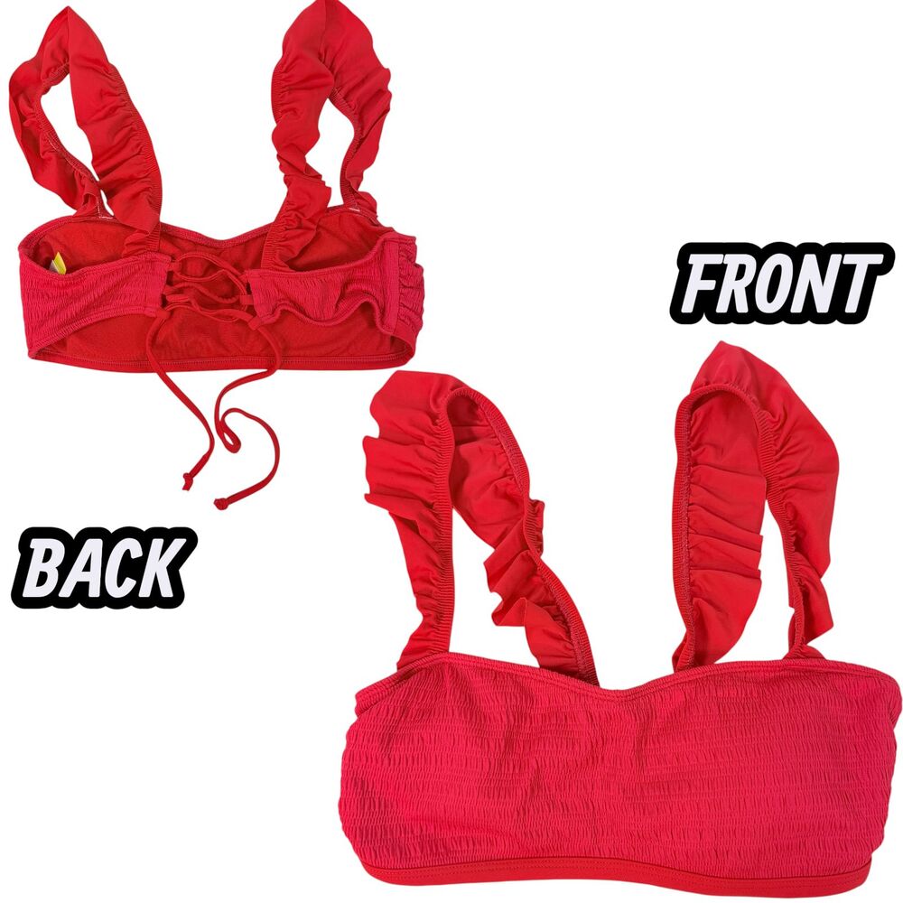 No Boundaries Juniors Large Red Smocked Ruffle Strap Lace‎ Up Bikini or Crop Top